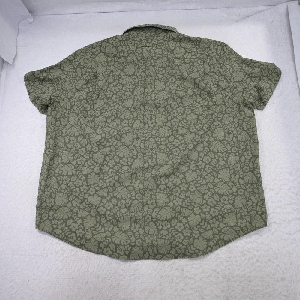 Duluth Trading Co Vented Fishing Shirt Mens 2XL Relaxed Fit Green Tropical Leaf